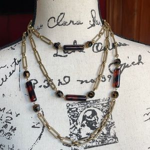 Miriam Haskell VTG 60” Russian gold and amber color beaded necklace